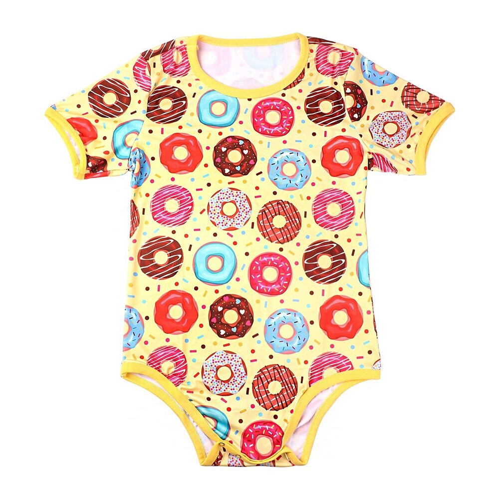 3100 Cotton Romper Onesie Pajamas Snap Crotch Bodysuit - Yellow Donut Small